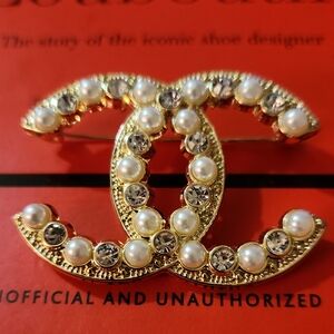 Upcycled Gold and Pearl Crystal Brooch